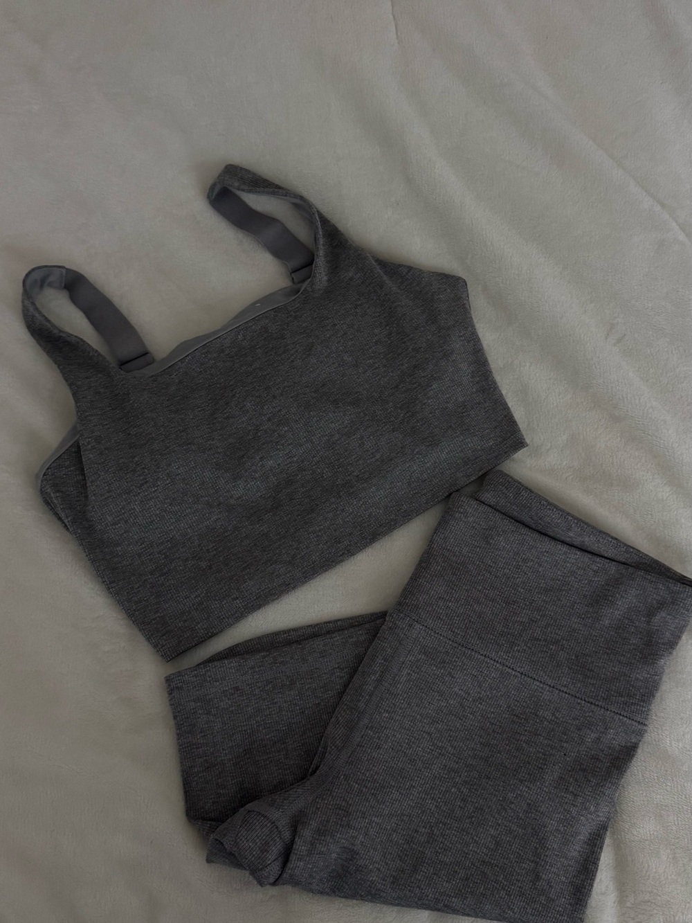 GAP Dark Gray Ribbed Bike Shorts and Sports Bra Set